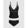 imageCUPSHE Womens Tankini Sets Two Piece Swimsuit V Neck Ruched Shell Stitched Bathing Suit Spaghetti Adjustable StrapsBlack