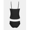 imageCUPSHE Womens Tankini Sets Two Piece Swimsuit V Neck Ruched Shell Stitched Bathing Suit Spaghetti Adjustable StrapsBlack