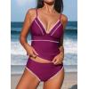 imageCUPSHE Womens Tankini Sets Two Piece Swimsuit V Neck Ruched Shell Stitched Bathing Suit Spaghetti Adjustable StrapsFuchsia