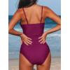 imageCUPSHE Womens Tankini Sets Two Piece Swimsuit V Neck Ruched Shell Stitched Bathing Suit Spaghetti Adjustable StrapsFuchsia
