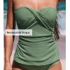 imageCUPSHE Womens Tankini Top Swimsuit Only Sweetheart Neck Wrapped Front Bandeau Bathing Suit Top Ruched Removable StrapsArmy Green