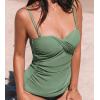 imageCUPSHE Womens Tankini Top Swimsuit Only Sweetheart Neck Wrapped Front Bandeau Bathing Suit Top Ruched Removable StrapsArmy Green