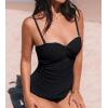 imageCUPSHE Womens Tankini Top Swimsuit Only Sweetheart Neck Wrapped Front Bandeau Bathing Suit Top Ruched Removable StrapsBlack