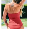 imageCUPSHE Womens Tankini Top Swimsuit Only Sweetheart Neck Wrapped Front Bandeau Bathing Suit Top Ruched Removable StrapsRed