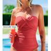 imageCUPSHE Womens Tankini Top Swimsuit Only Sweetheart Neck Wrapped Front Bandeau Bathing Suit Top Ruched Removable StrapsRed