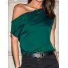 imageCUPSHE Womens Tops Asymmetrical OffShoulder Shirt Sleeveless Ruching Satin Blouses Elegant Trendy Dressy Green M