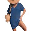 imageCUPSHE Women Crochet Swimsuit Cover Up Short Sleeve Beach Dress V Neck Bathing Suit Coverups for Beach SwimwearNavy