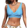 imageCUPSHE Women Swimsuit Bikini Top Wrap Self Tie Bathing Suit with Fixed Wide StrapsLight Blue