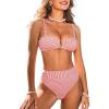 imageCUPSHE Womens Bikini Set High Waisted Two Piece Swimsuit U Wire High Leg Cut Cheeky Bottom Bathing Suit Back HookWhiteRed Stripe