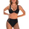 imageCUPSHE Womens Bikini Sets High Waisted Two Piece Swimsuit V Neck Underwire Bathing Suit Mesh Back HookBlack