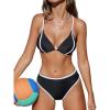 imageCUPSHE Womens Bikini Sets High Waisted Two Piece Swimsuit V Neck Underwire Color Block Spaghetti StrapsBlackWhite