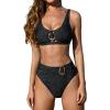 imageCUPSHE Womens Bikini Sets Scoop Neck Adjustable Straps Bathing Suit High Rise Bottom Glitter Textured FabricGlitter Black