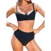 imageCUPSHE Womens Bikini Sets Sweetheart Neck Adjustable Straps Bathing Suit High Rise Ruched Color BlockBlack