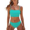 imageCUPSHE Womens Bikini Sets Two Piece Swimsuit Bandeau Top Square Neck Mid Rise Ruched Bathing Suit Spaghetti StrapsGreen