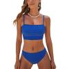 imageCUPSHE Womens Bikini Sets Two Piece Swimsuit Bandeau Top Square Neck Mid Rise Ruched Bathing Suit Spaghetti StrapsRoyal Blue