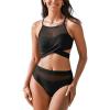 imageCUPSHE Womens Bikini Sets Two Piece Swimsuit High Neck Adjustable Straps Crisscross Back Self Tie High Rise BottomBlack
