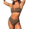 imageCUPSHE Womens Bikini Sets Two Piece Swimsuit High Waisted Molded Cups Push Up Cheeky Crisscross Back Self TieBrown