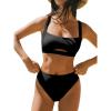imageCUPSHE Womens Bikini Sets Two Piece Swimsuit Square Neck High Waisted Textured Cut Out Adjustable StrapsBlack
