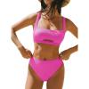imageCUPSHE Womens Bikini Sets Two Piece Swimsuit Square Neck High Waisted Textured Cut Out Adjustable StrapsHot Pink