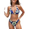imageCUPSHE Womens Bikini Sets Two Piece Swimsuit V Neck Halter Back Self Tie Low Rise BottomNavyYellow Floral