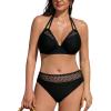 imageCUPSHE Womens Bikini Sets for Women Large Bust Two Piece Bathing Suit Wrapped Halter V Neck Underwire SupportBlack