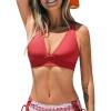 imageCUPSHE Womens Bikini Top V Neck Triangle Top Wide Straps Cross Back Lace upBright Red