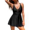 imageCUPSHE Womens One Piece Swim Dress Scoop Neck Bathing Suit Ruched Tummy Swimsuit Adjustable Straps CrisscrossBlack