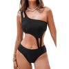 imageCUPSHE Womens One Piece Swimsuit Asymmetrical Neck Cutout One Shoulder Strap Bathing Suit SwimwearBlack