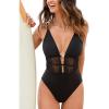 imageCUPSHE Womens One Piece Swimsuit Deep V Neck Bathing Suit Back Self Tie Mesh Ruching Adjustable StrapsBlack