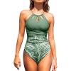 imageCUPSHE Womens One Piece Swimsuit High Neck Tummy Control Swimwear Bathing SuitOlive GreenFloral