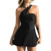 imageCUPSHE Womens One Piece Swimsuit Modern One Shoulder Asymmetrical Swimdress Ruched Shirred Bathing Suit Wide StrapsBlack