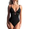 imageCUPSHE Womens One Piece Swimsuit Plunging Deep V Neck Keyhole Open Back Adjustable Strap Bathing Suit TexturedBlack