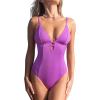 imageCUPSHE Womens One Piece Swimsuit Plunging Deep V Neck Keyhole Open Back Adjustable Strap Bathing Suit TexturedLavender