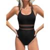 imageCUPSHE Womens One Piece Swimsuit Scoop Neck Bathing Suit Double Straps Crisscross Back Adjustable Self Tie TexturedBlack