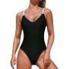 imageCUPSHE Womens One Piece Swimsuit Scoop Neck Crisscross Back Bathing Multi Color Straps Whip Stiching TrimBlack