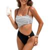 imageCUPSHE Womens One Piece Swimsuit Square Neck Cutout Sexy Bathing Suit O Ring Color Block SwimwearBlackWhite Stripe