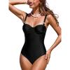 imageCUPSHE Womens One Piece Swimsuit Sweetheart Neck Bathing Suit Underwire Back Hook Adjustable StrapsBlack