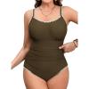 imageCUPSHE Womens Plus Size One Piece Swimsuit Curvy Shell Stitched Bathing Suit Tummy Control Ruched Scoop Neck SwimwearDark Brown