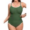 imageCUPSHE Womens Plus Size One Piece Swimsuit Curvy Shell Stitched Bathing Suit Tummy Control Ruched Scoop Neck SwimwearDeep Green