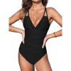 imageCUPSHE Womens Tankini Set Two Piece Bathing Suit Halter Deep V Neck Back Crisscross Adjustable StrapsBlack