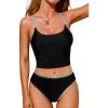 imageCUPSHE Womens Tankini Sets Scoop Neck Shell Stitch Two Piece Swimsuit Crisscross Strappy Mid Rise SwimwearBlack
