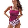imageCUPSHE Womens Tankini Sets Square Neck High Waisted Two Piece Bathing Suits Adjustable Straps Drawstring SwimwearPurple RedFloral