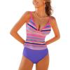 imageCUPSHE Womens Tankini Sets Two Piece Bathing Suits V Neck Adjustable Straps Textured Swimsuits Mid Rise SwimwearRainbowPurple