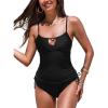 imageCUPSHE Womens Tankini Sets Two Piece Swimsuit Keyhole Cutout Scoop Neck Spaghetti Straps Drawstring Tie Bathing SuitBlack