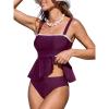 imageCUPSHE Womens Tankini Sets Two Piece Swimsuit Square Neck Bathing Suit Adjustable Straps Shell Stitched Ruffled HemWine RedWhite