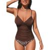 imageCUPSHE Womens Tankini Sets Two Piece Swimsuit V Neck Bathing Suit Adjustable Spaghetti Straps Ruched Mid Rise TexturedBrownWhite Dot
