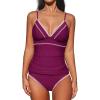 imageCUPSHE Womens Tankini Sets Two Piece Swimsuit V Neck Ruched Shell Stitched Bathing Suit Spaghetti Adjustable StrapsFuchsia