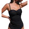 imageCUPSHE Womens Tankini Top Swimsuit Only Sweetheart Neck Wrapped Front Bandeau Bathing Suit Top Ruched Removable StrapsBlack