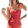 imageCUPSHE Womens Tankini Top Swimsuit Only Sweetheart Neck Wrapped Front Bandeau Bathing Suit Top Ruched Removable StrapsRed