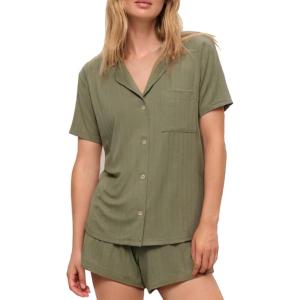 imageCUPSHE Button Down Pajama Shorts Set for Women 2 Piece Post Partum Lounge Shorts PJ SetsArmy Green
